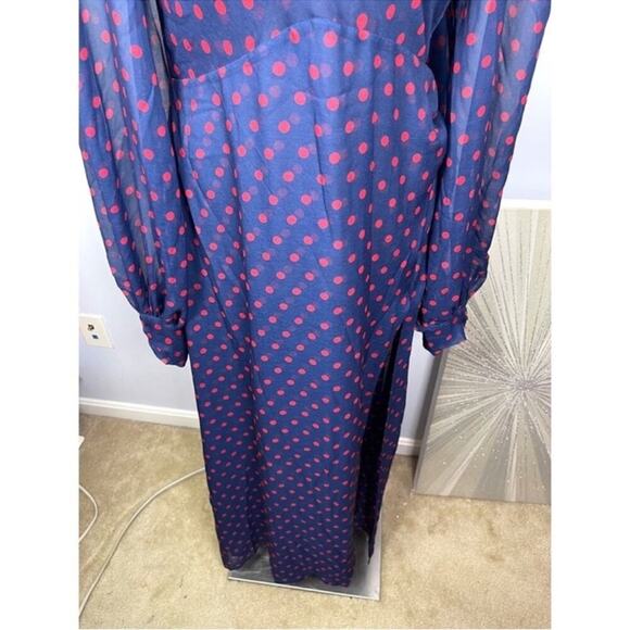 For Love & Lemons Mavis Polkadot Long Sleeve Blue and Red Maxi Dress Sz XS - Picture 8 of 13